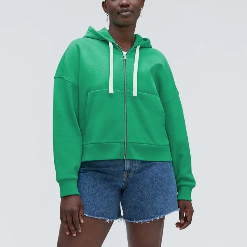 NWT Everlane Track Organic Cotton Hoodie Zip Sweatshirt Mint Green Womens Size S